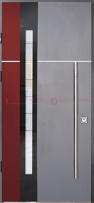 Серая входная дверь с порошковым окрасом и красной вставкой ДП-175 в Краснодаре